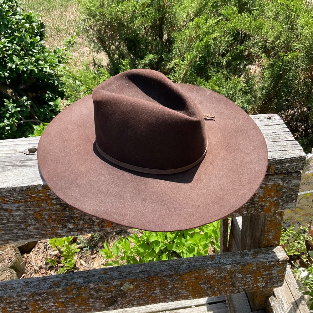 Brown Wide Brim Wool Fedora Hat - Unbranded